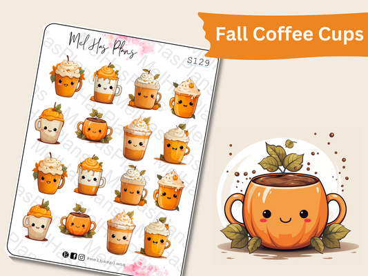 Fall Coffee Kawaii Cups Planner Stickers