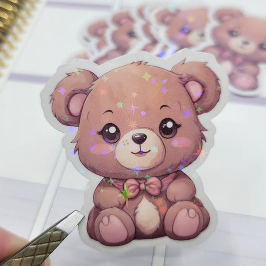 Teddy Bear Cute Holographic Star Die Cut Vinyl Planner Stickers