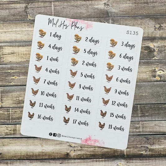 Baby Chicks Chicken Growth Progress Tracker Planner Stickers